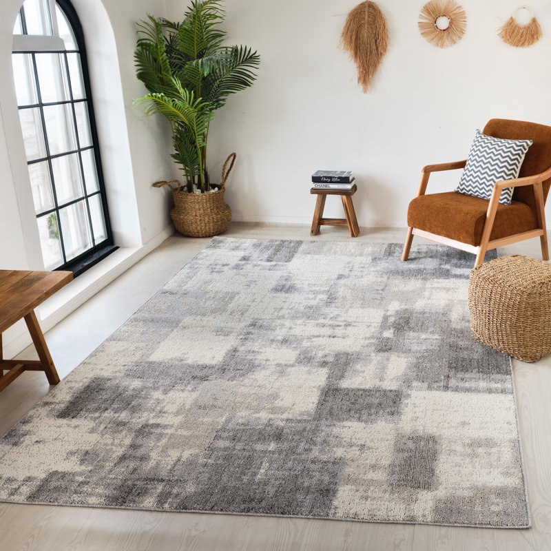 Tapis à motif abstrait gris beige., Rectangle 7 pi 10 po x 10 pi 10 po