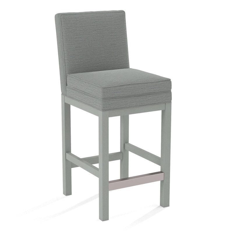 Upholstered Stool, Green Performance Fabric; 0851-54, Nickel Finish