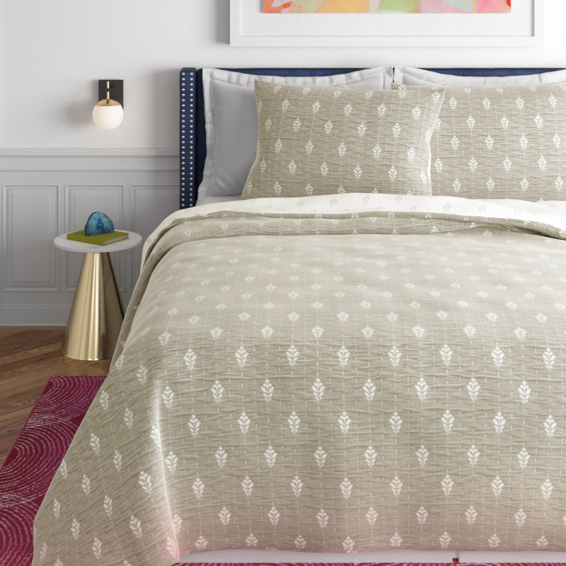 Ensemble de courtepointe réversible en coton 3 pièces Willards, Courtepointe très grand + 2 très grandes taies d, Crème