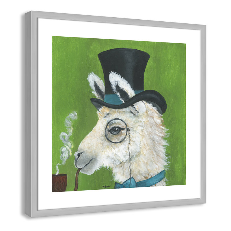 Lama et tuyau, art encadré, H 23,5 po x l 23,5 po x P 1,18 po, Cadre argenté