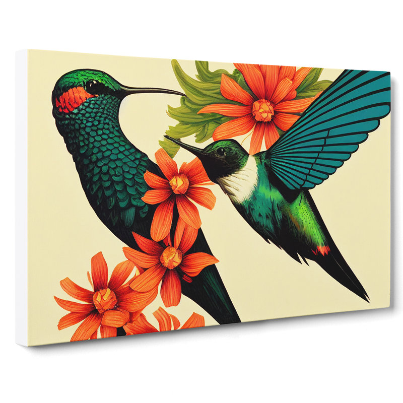 Artistic Floral Hummingbirds - Wrapped Canvas, 40cm H x 60cm W x 3cm D