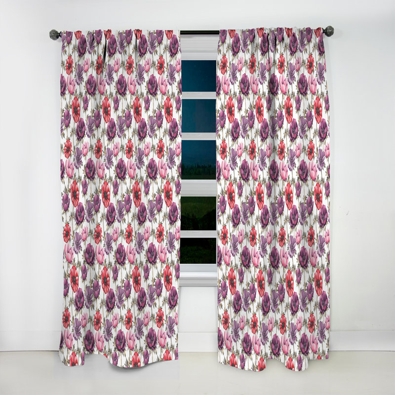 Rideau simple occultant à motif floral coloré et coloré, L 52 po x L 108 po