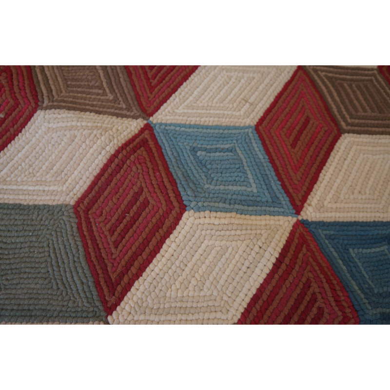 Tapis unique en laine noué à la main de 9 pi x 12 pi rouge / crème / bleu