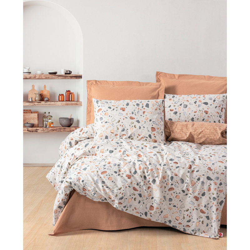 Aeilt Caramel/White 145 TC Duvet Cover Set, Caramel White, 135 x 200 cm