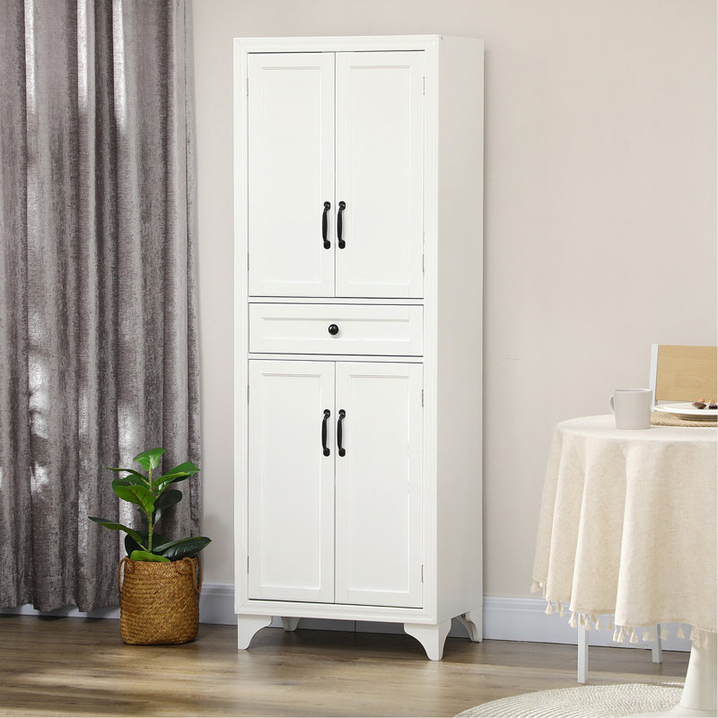 Armoire de cuisine de 67 po de hauteur, 4 portes avec tiroir et tablettes réglables en blanc pour la salle à manger - Maximisez votre espace de rangement