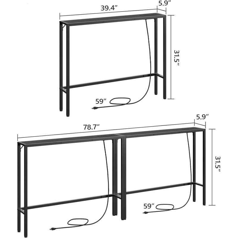 Narrow Console Sofa Table With Charging Station, Skinny Behind Couch Table For Living Room, Hallway, Foyer, Built-In Power Outlets, Space-Saving Design, Sturdy Construction