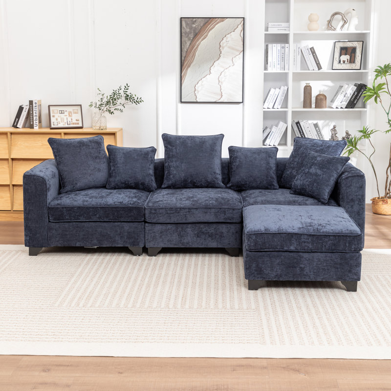 Mildred 4 - Piece Sectional Sofa With Ottoman, Blue
