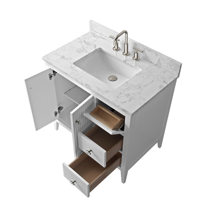 Ensemble de meuble-lavabo simple 36 po, Blanc linéaire, Nickel brossé