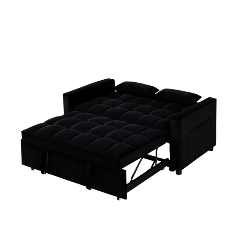 Causeuse convertible Jashlyn, Velours noir, H 31,5 po x l 55 po x P 35 po
