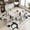 Simple white rock slab rectangular dining table chair set