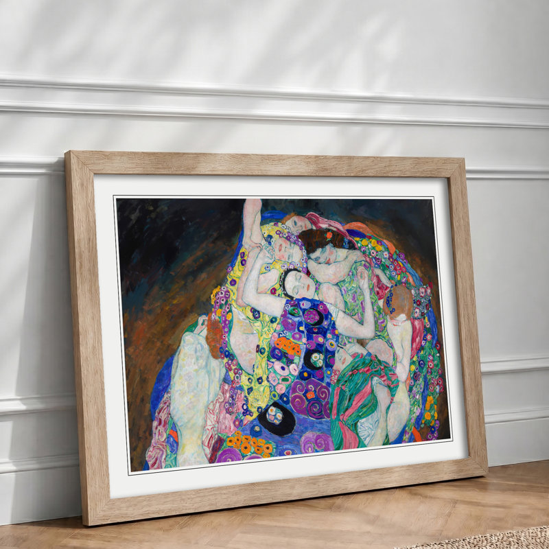 The Maiden by Gustav Klimt - Picture Frame Painting on MDF, 27cm H x 36cm W x 2cm D, Oak Framed
