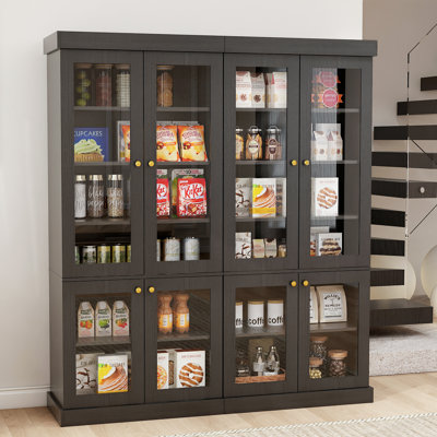 71”Tall Kitchen Pantry Cabinet Wooden Storage with 3 Adjustable Food Shelves and Glass Door