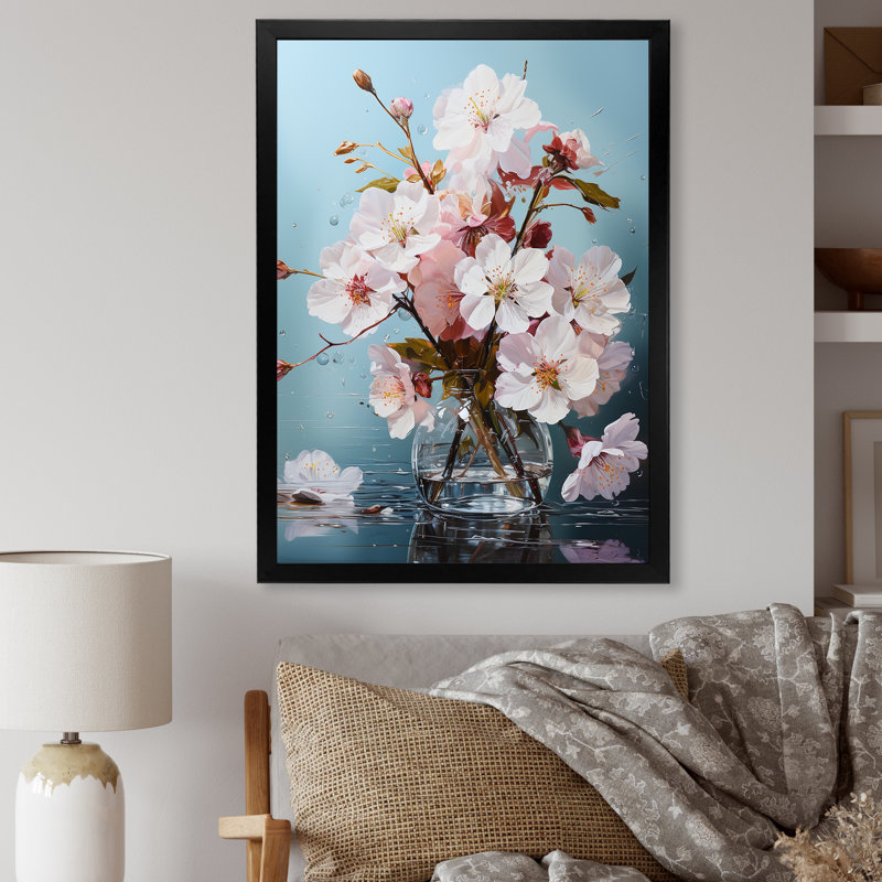 Fleur de pommier IV sur toile, H 32 po x l 16 po x P 1 po, Cadre simple noir