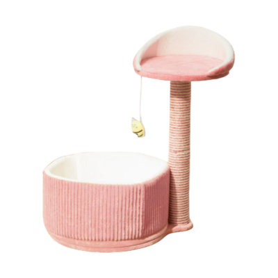 Creative Tea Cup Cat Tree with Cozy Bed and Scratching Post, Compact Indoor Cat Condo with Plush Perch and Hanging Toy