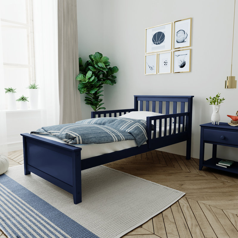 Amor Twin Solid Wood Platform Bed with Guard Rails, Blue