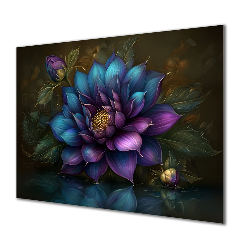 Fractal Dahlias mauve reflet - Dahlia en métal, impression murale traditionnelle, H 24 po x l 32 po x P 0,84 po