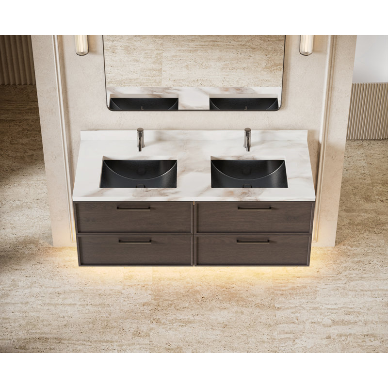 Lavabo de salle de bain rectangulaire encastrable en acier inoxydable noir de calibre 18 de 21 po Cantrio MS-012B