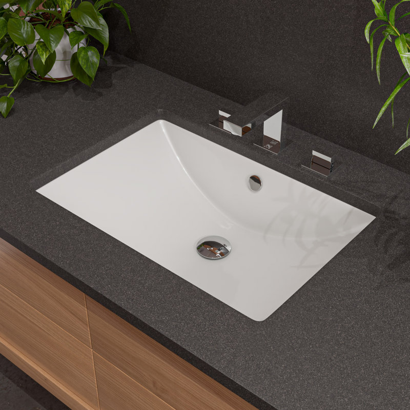 Lavabo de salle de bain rectangulaire encastré blanc avec trop-plein