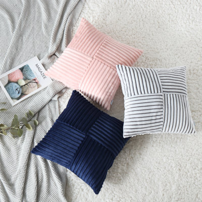 Square Striped Corduroy Soft Flannel Patchwork Pillow Cover