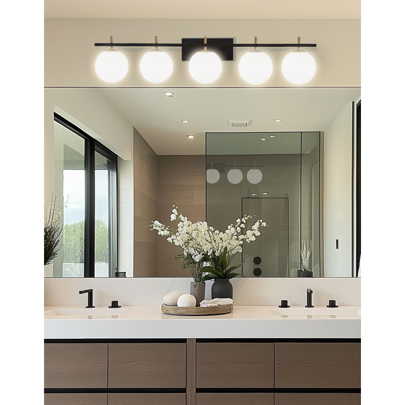 Blynda 5 Light Dimmable Vanity Light, Matte Black/Aged Brass
