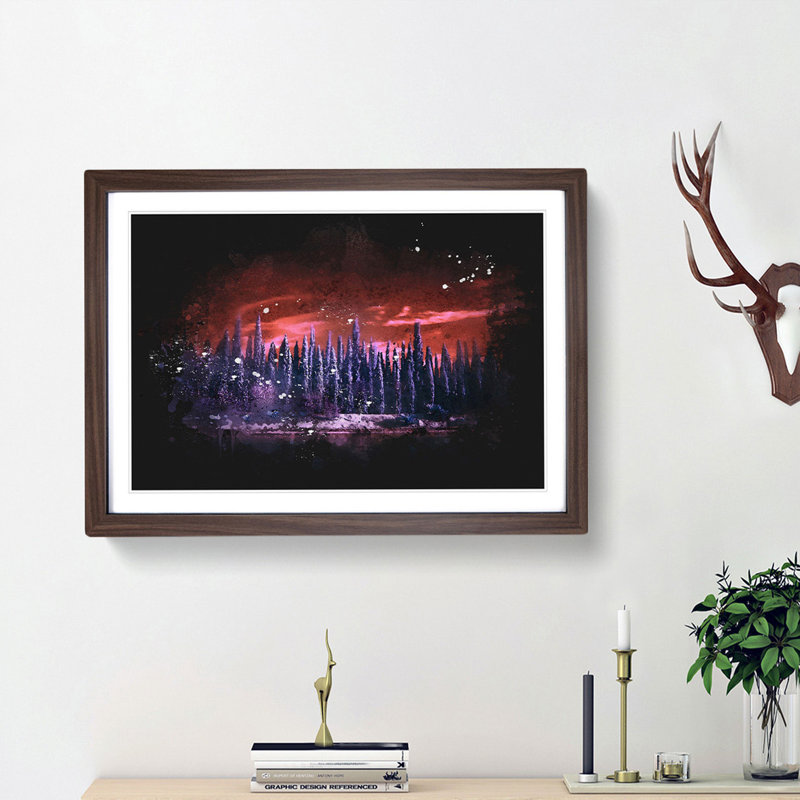 Cypress Trees Paint Splash - Framed Print, 45cm H x 63cm W x 2cm D, Walnut Framed