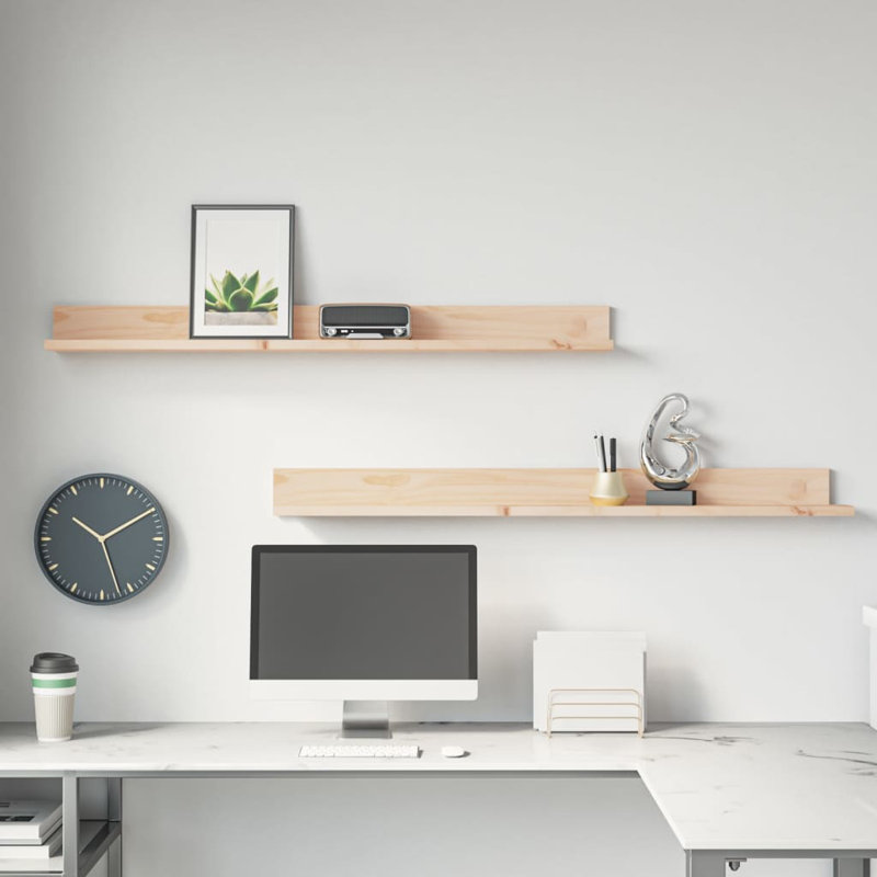 Wall Shelves 2 Pcs Solid Wood Pine, Brown, 9cm H x 110cm W x 11cm D