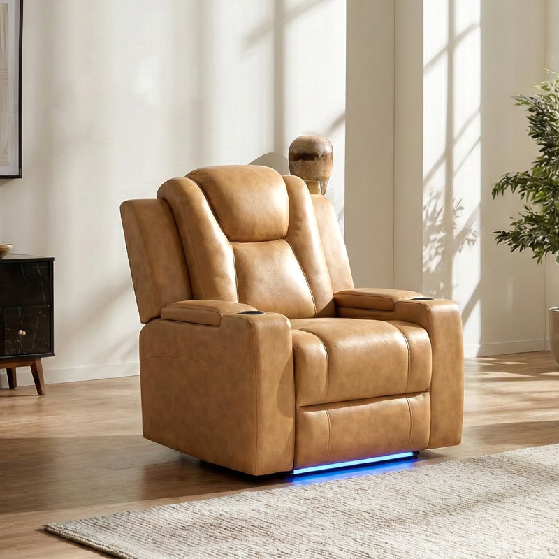 Fauteuil inclinable électrique rétro en cuir écologique, Marron clair