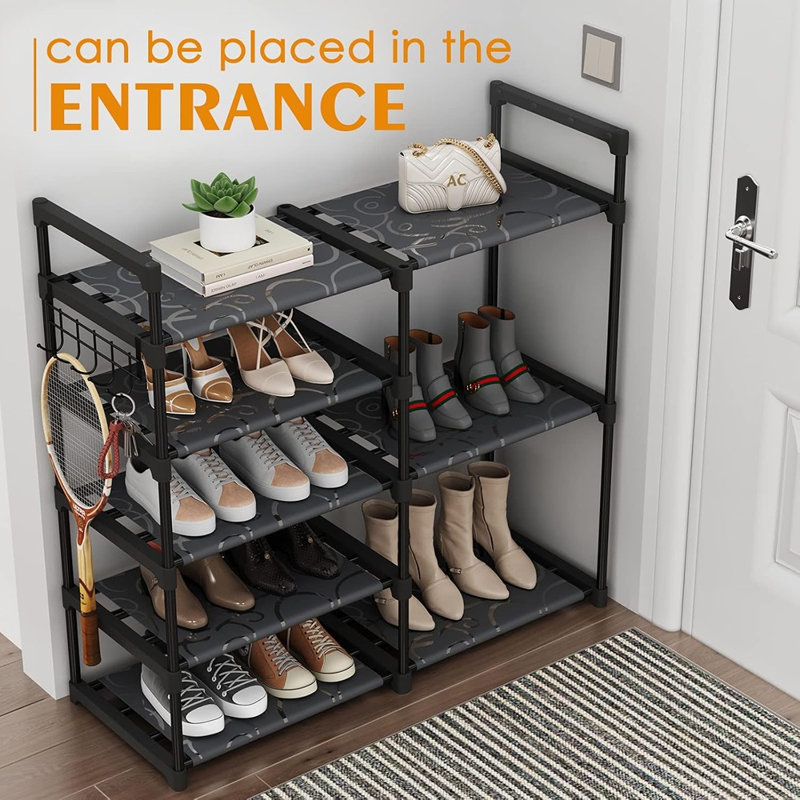 Black Tubes Closet Shoe Rack, Boot Rack, 5 Tier Oxford Fabric Shelf, Easy Assembly, Sturdy And Durable, Holds Up To 30 Lbs