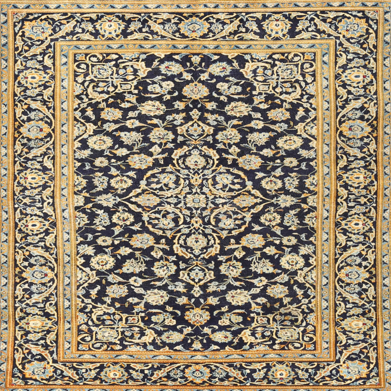 Tapis traditionnel noir / beige Deontae, Carré 5 pi