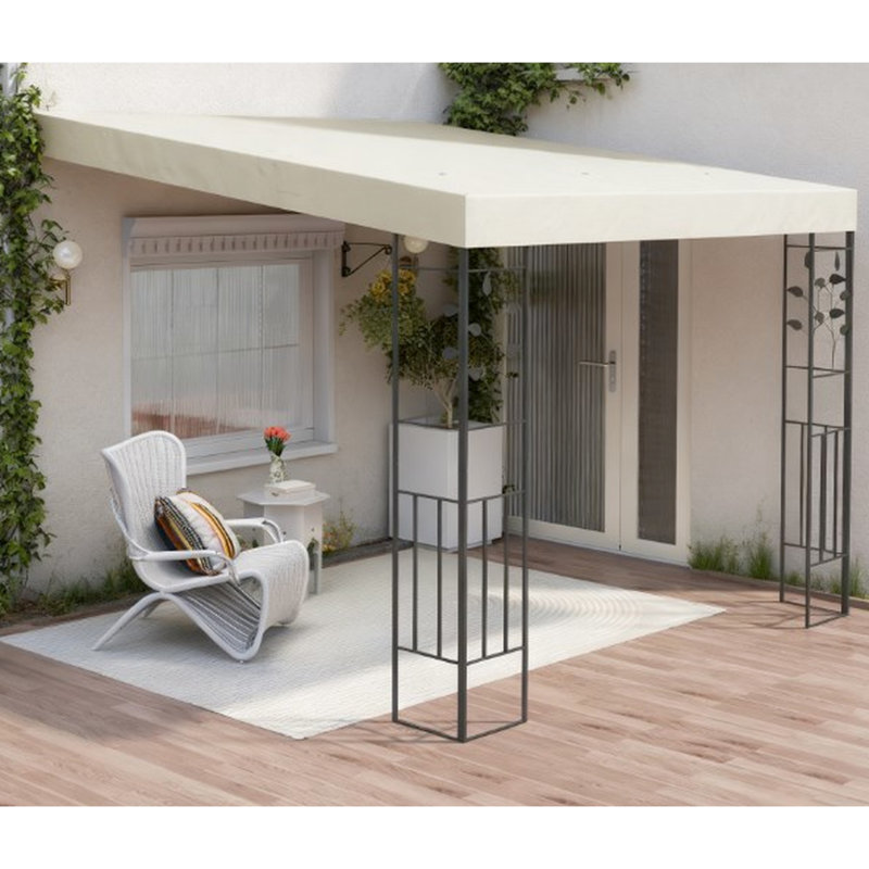 Cream White Metal Pergola Canopy With Splash - Upf30+ Roof, Lean To Design For Backyard, Secure Installation, Multi Use Different Outdoor Occasions Patio Gazebo Drainage And Weather Features, 180Gsm