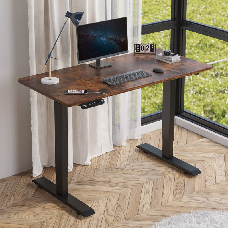Fanchon 47.24'' Height Adjustable Standing Desk, Rustic Brown/Black