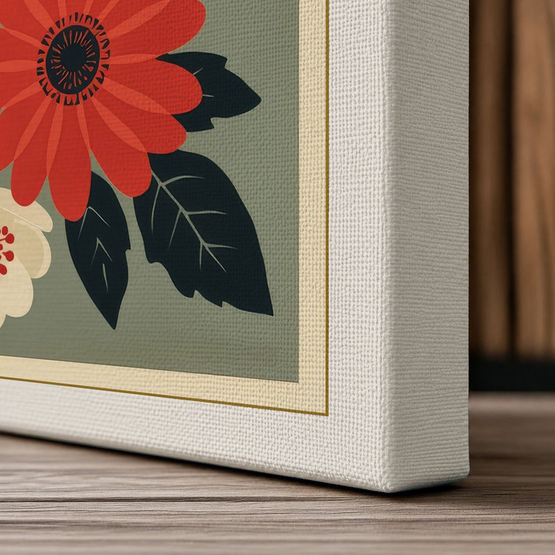 Folk Flower Study Botanical - Wrapped Canvas, 24x16 - 61.0 x 40.6 cm, Cream Border