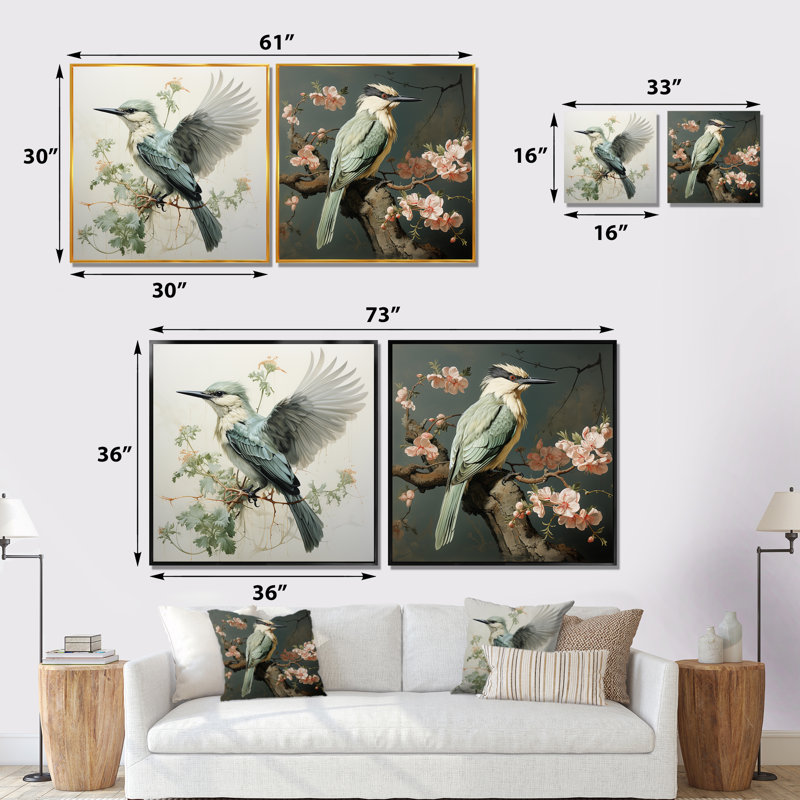 Colibri Jade Journey I - ensemble de 2 reproductions d'art sur toile Hummingbird, Cadre flottant noir