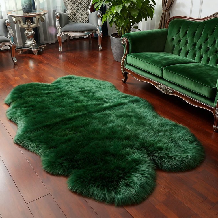 Cozy Thick Green Faux Sheepskin Area Rug
