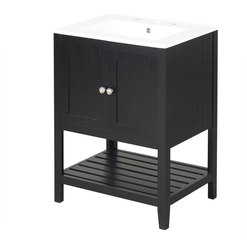 Meuble-lavabo moderne avec lavabo en céramique et structure en bois massif offrant style et fonctionnalité, Argent argent