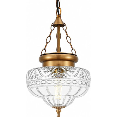 Vintage Brushed Antique Brass Pendant Light for Kitchen Island, Handblown Textured Glass Hanging Light Fixture, Adjustable Height E26 Pendant Lighting for Dining Room, Entryway, Hallway