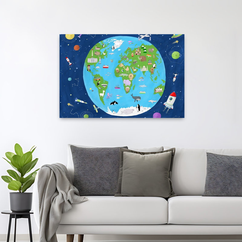 Exploration de la planète Terre, reproduction d'art animalier contemporain abstrait, H 32 po x l 48 po