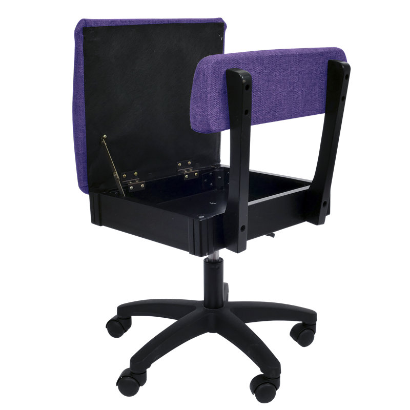 Adjustable Height Black and Purple Fabric Swivel Sewing Chair