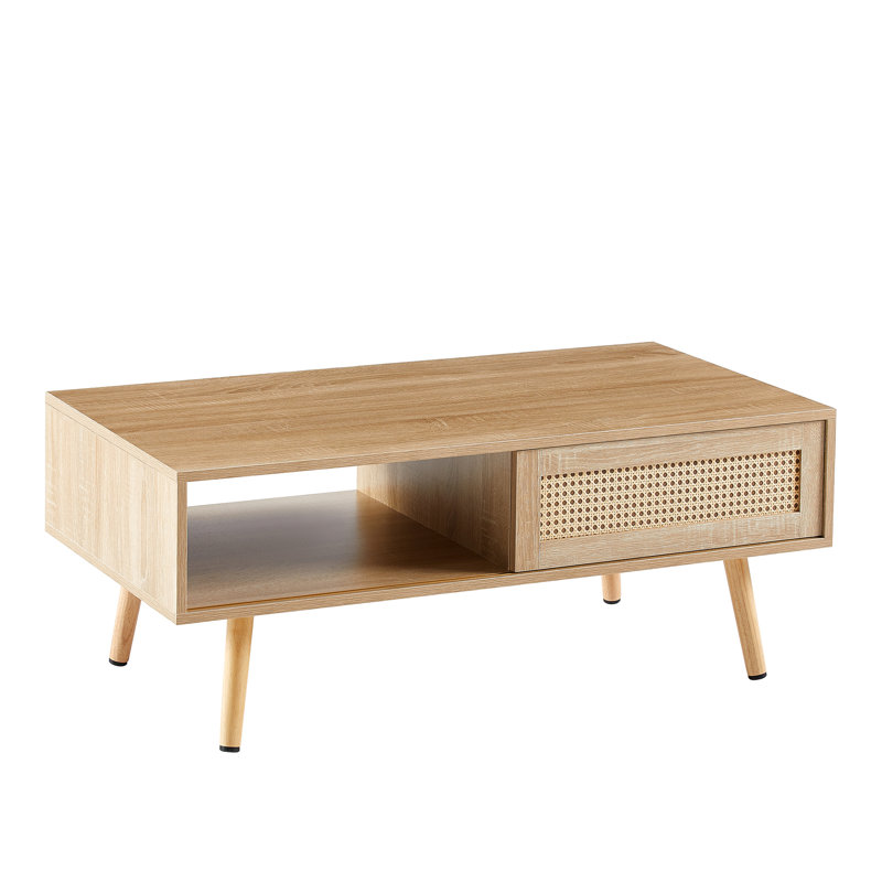 Table basse avec pieds en bois massif, 40,84 po, couleur naturelle pour table de décoration de salon, option de rangement pratique pour porte coulissante