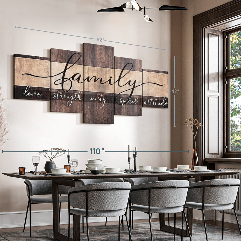 Reproduction sur toile de typographie familiale, H 42 po x l 92 po x P 1,25 po