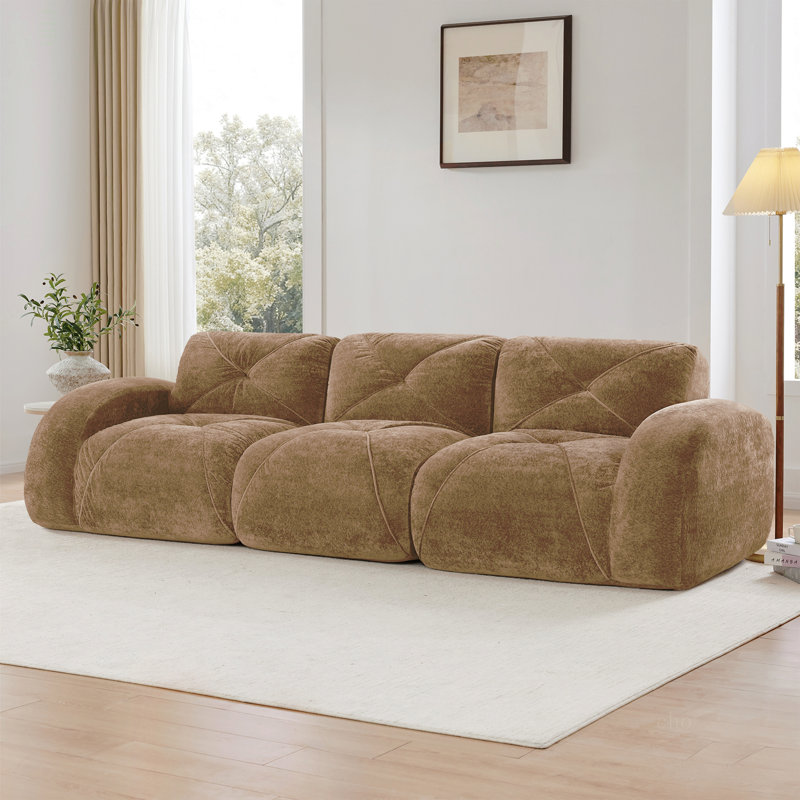 Canapé 110 po sans tissu avec velours doux et capitonné, canapé modulaire modulaire, éponge haute densité 32D, conception antidérapante, fond ergonomique, aucun assemblage requis, pour étude, cinéma maison, chameau