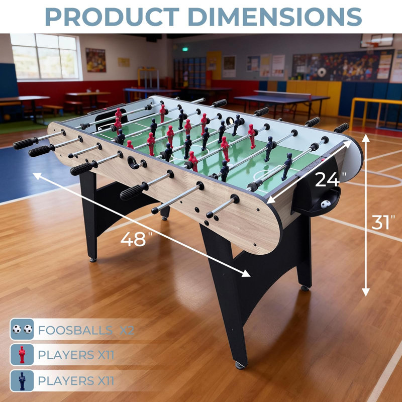 Table de soccer sur table 48 pouces, table de soccer intérieur avec poignées et marqueurs, bois, Bois
