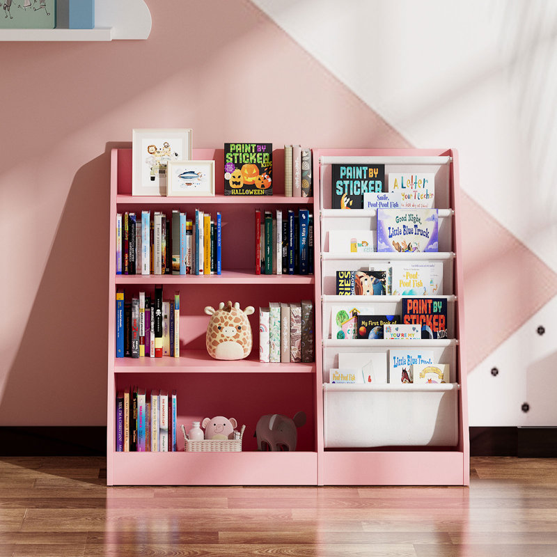 Restrepo Standard Bookcase, Storage Book Rack, Organizer Cabinet, Book Display, Pink