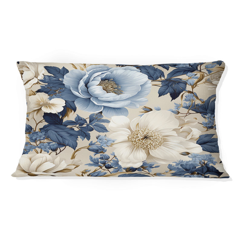Fleur bleue et blanche Radiance II - coussin à imprimé floral