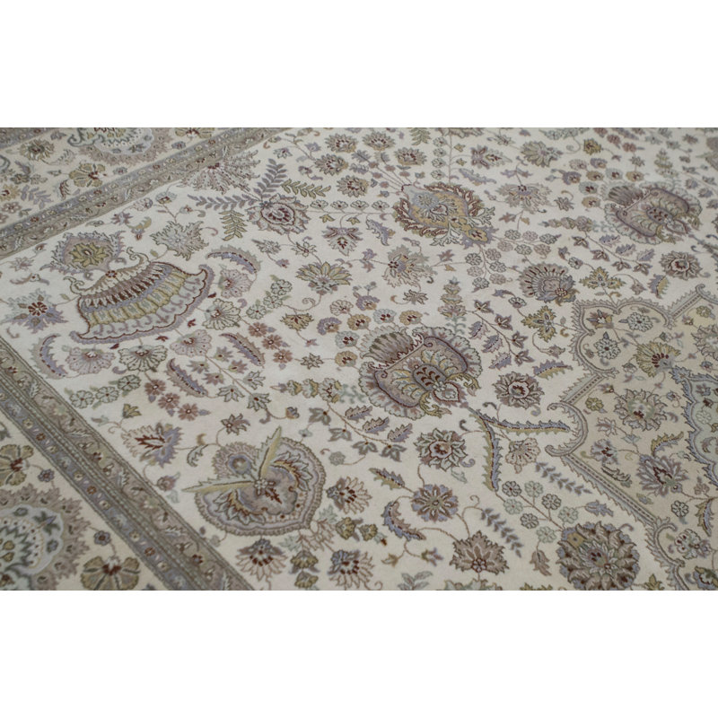 Tapis ivoire et beige noué à la main de haute qualité