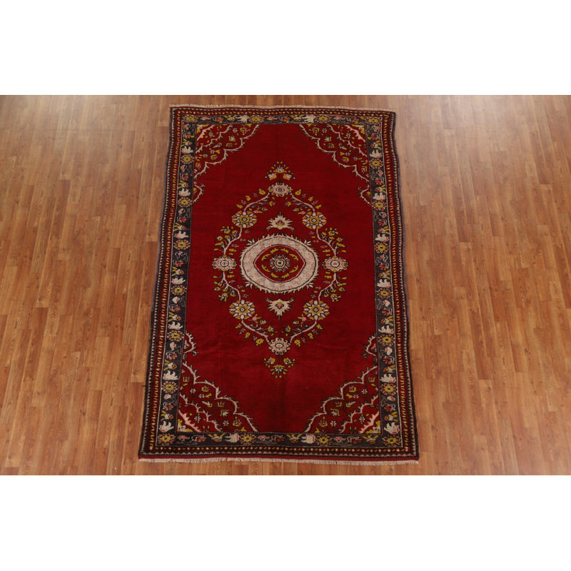Tapis rouge Oushak noué à la main 6 x 9