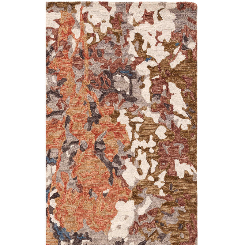 Milland Blossom Hand Tufted Wool/Cotton Abstract Rug in Rust/Ivory, Rectangle 3' x 5'