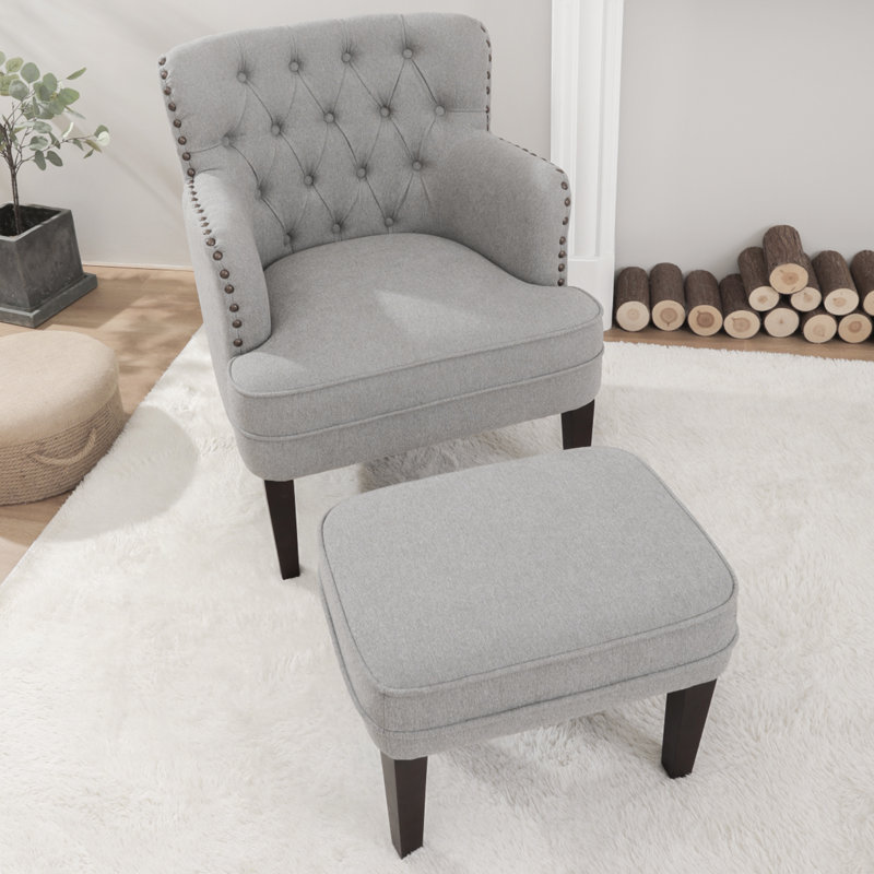 Clarkston 28.3'' Wide Tufted Armchair and Ottoman,Accent Chair with Ottoman Set, Polyester Blend Gray