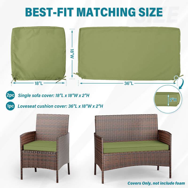 Ensemble de housses de coussin d'extérieur 3 pièces (1 grande housse + 2 petites housses), housses seulement, Vert clair