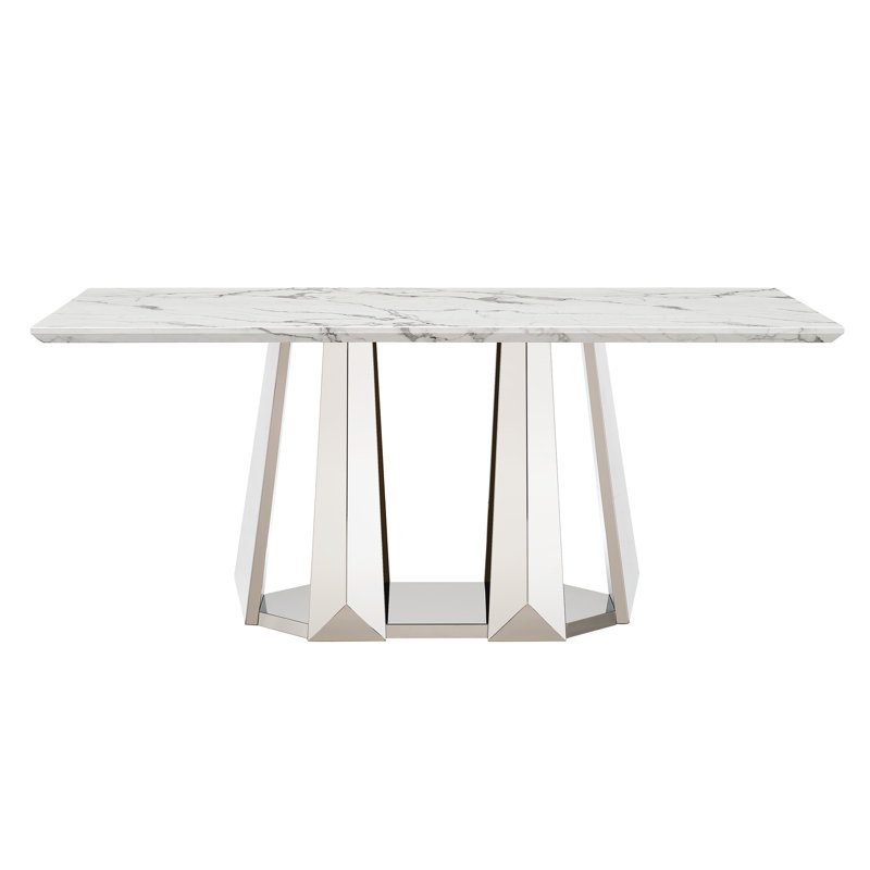 Table de cuisine 70 po en faux marbre avec pieds en acier inoxydable, taille de salle à manger confortable et fonctionnelle de 70 po, convient à